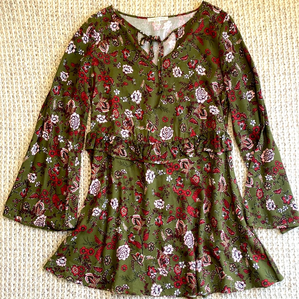 Copper Key Floral Mini Flair Sleeve Dress